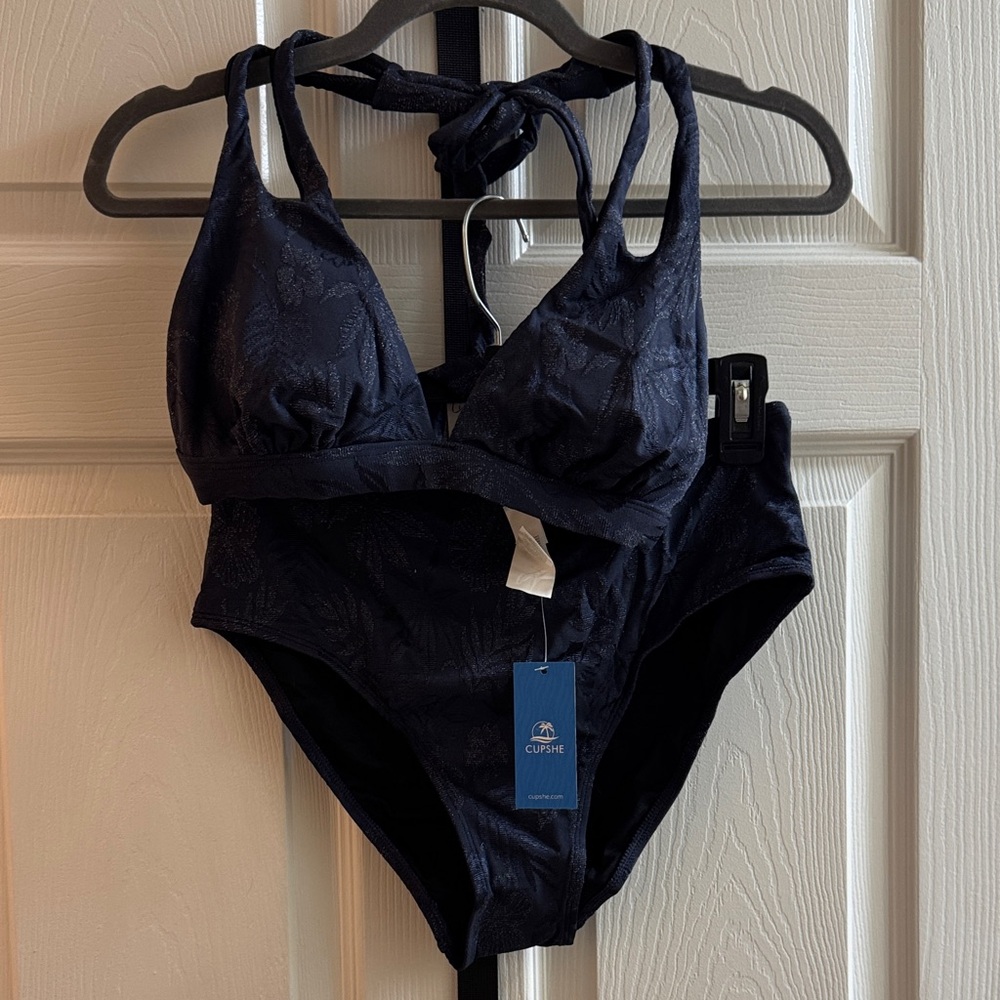 Cupshe Navy Sparkled Bikini, Top Size Large, Bottoms Size Medium
